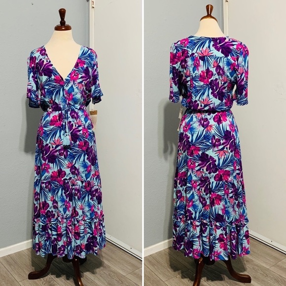 Sunday Mi Amor Maxi Purple Floral Summer Dress Size XS MSRP $80 - Picture 1 of 7